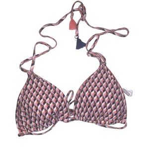 NWT Seafolly Remix Slide Tri Bikini Top Indigo Geo Geometric Tassel USA Size 10